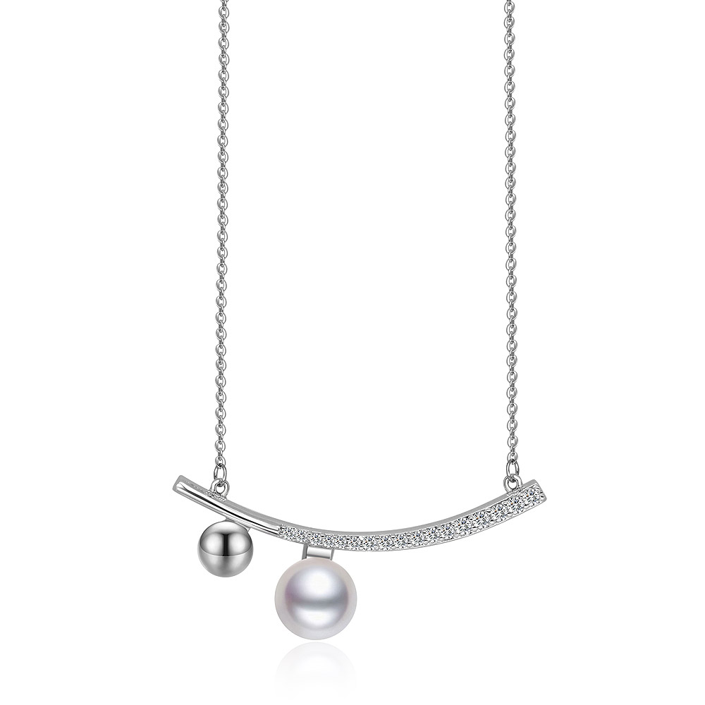 Elongated Bar CZ Pearl Necklace
